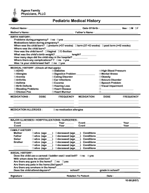 Pediatric Medical History Form