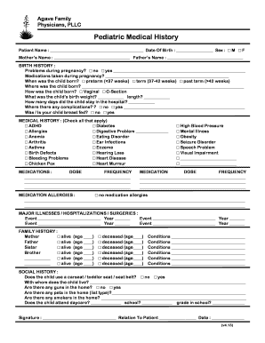 Pediatric Medical History Form