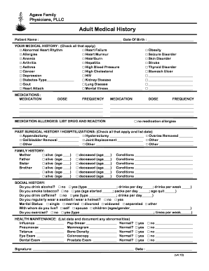 Adult Medical History Form