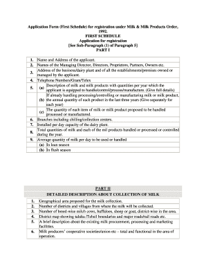 Application Form for Milk and Milk Products Registration