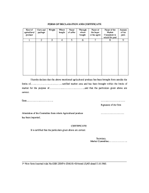 Agricultural Produce Declaration and Certificate Form