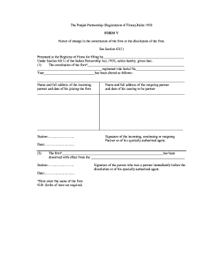 Punjab Partnership Change or Dissolution Notice