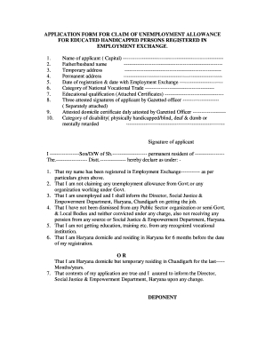 Application Form for Unemployment Allowance for Educated Handicapped Persons