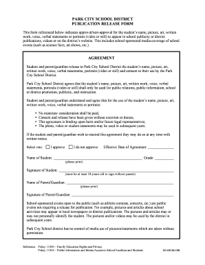 Park City School District Publication Release Form