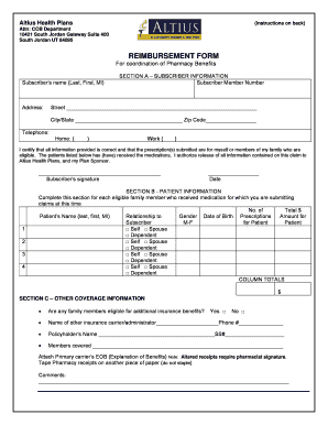 Altius Health Plans Reimbursement Form