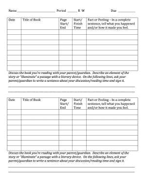 Reading Log Form