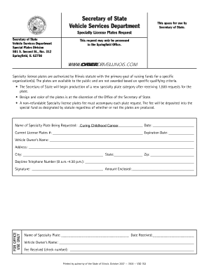 Illinois Specialty License Plates Request