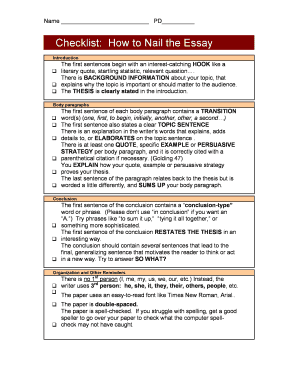 Essay Writing Checklist