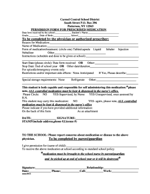 Permission Form for Prescribed Medication