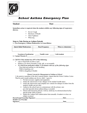 School Asthma Emergency Plan