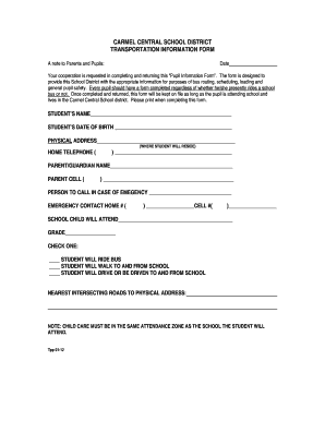 Carmel Central School District Transportation Information Form