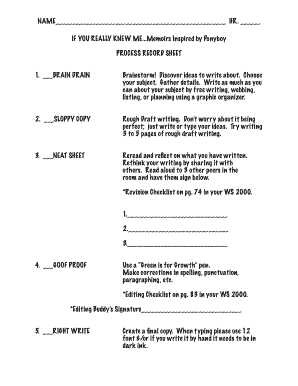 Writing Process Record Sheet