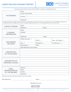 Labor Related Incident Report Form
