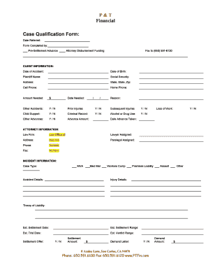 Pre-Settlement Funding Case Qualification Form
