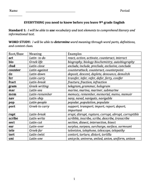 9th Grade English Vocabulary Study Guide