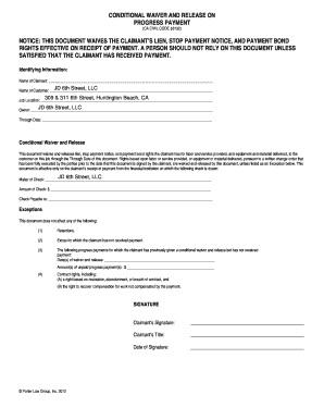 California Conditional Waiver and Release on Progress Payment