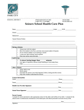 Seizure School Health Care Plan