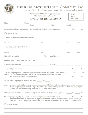 King Arthur Flour Employment Application