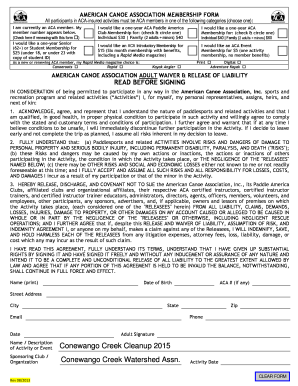 American Canoe Association Membership Form and Waiver