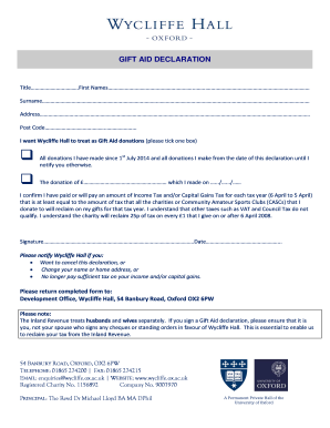 Gift Aid Declaration Form
