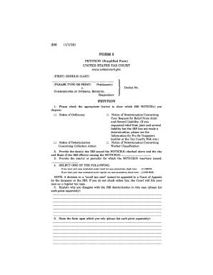 US Tax Court Petition Form
