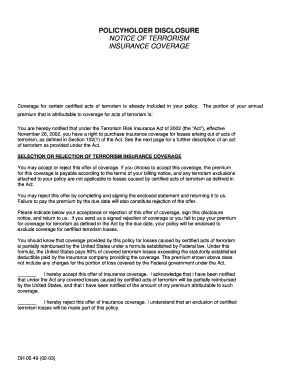 Terrorism Insurance Coverage Disclosure Notice