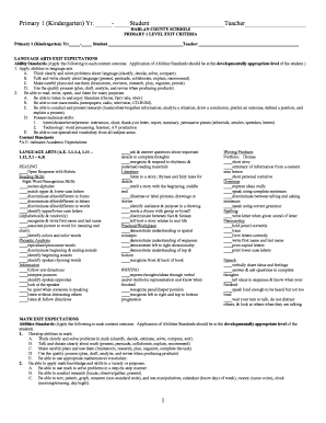 Primary 1 Level Exit Criteria