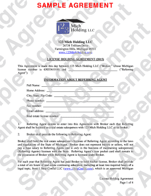 Michigan Real Estate License Holding Agreement