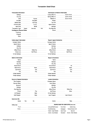 Real Estate Transaction Coordination Worksheet
