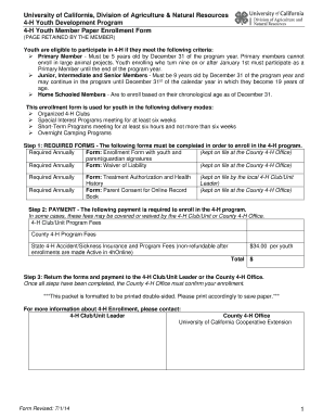 4-H Youth Member Paper Enrollment Form