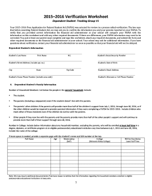 2015–2016 Verification Worksheet