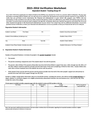 2015–2016 Verification Worksheet