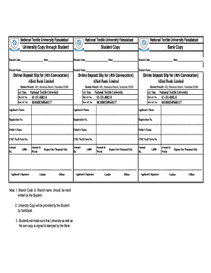 Online Deposit Slip for 4th Convocation