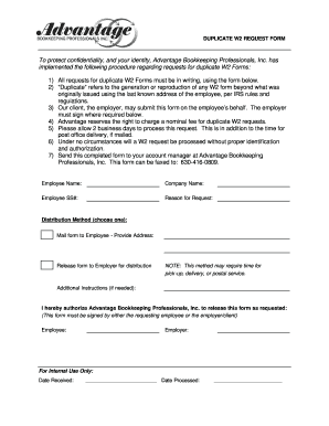 Duplicate W2 Request Form