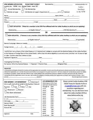Ladies Auxiliary VFW Membership Application