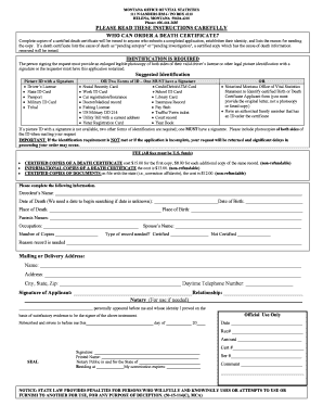 Montana Death Certificate Application