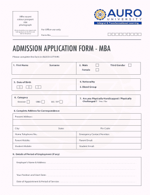 MBA Admission Application Form
