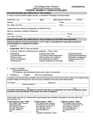 Student Disability Verification Form