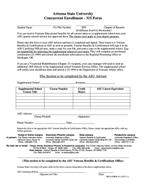 Arizona State University Concurrent Enrollment Form 315