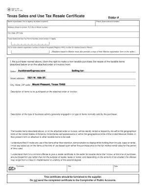 Texas Sales and Use Tax Resale Certificate