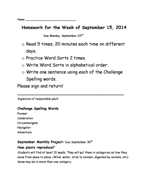 Homework Assignment Form