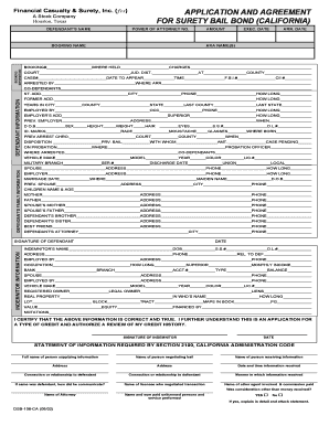 California Surety Bail Bond Application and Agreement
