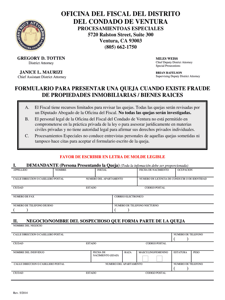 Real Estate Fraud Complaint FormSpanish 52014 Vista previa en la página 1