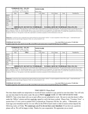 Temporary Fill-Ins Time Sheet