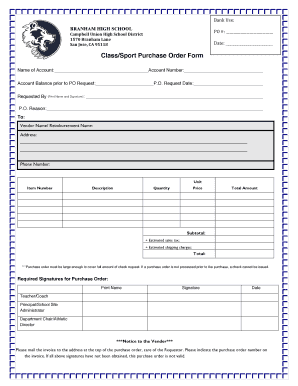 Class Sport Purchase Order Form