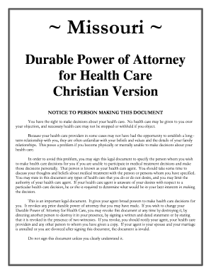 Missouri Durable Power of Attorney for Health Care