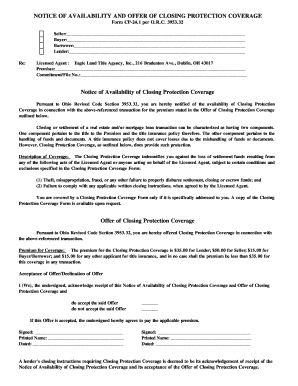 Ohio Closing Protection Coverage Notice
