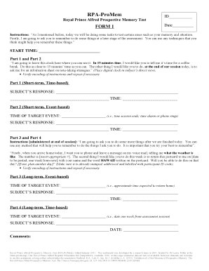 RPA-ProMem ID Royal Prince Alfred Prospective Memory Test