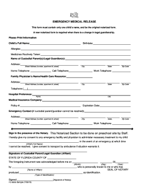 Emergency Medical Release Form