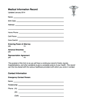 Medical Information Record Form